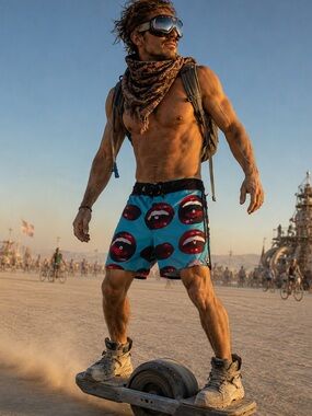 Volcom Lips Graphic Print Board Shorts Men’s Size 36 Surf Swim Burningman Trunks